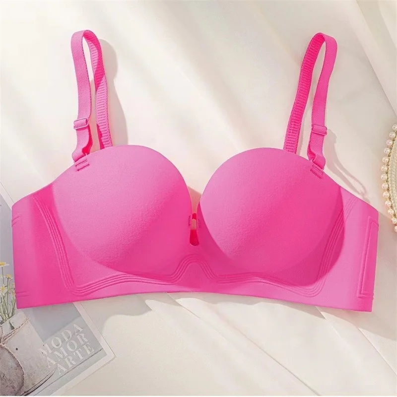 

Japanese Style Sexy Casual Non Wire Push Up Bras for Women 34b Pink Bra Beauty Back Seamless Bralette Mujer Ropa Interior