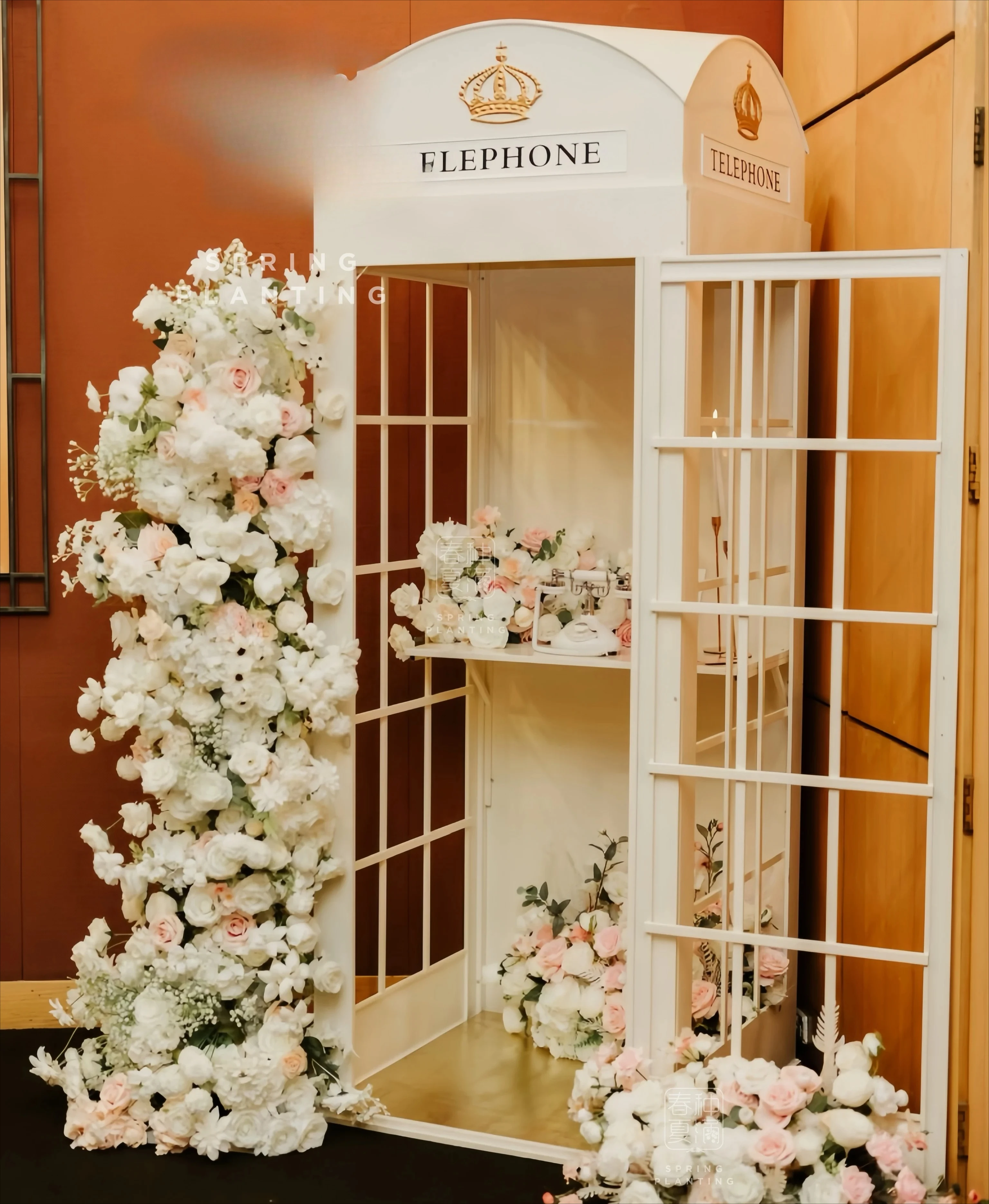 White Phone Booth For Wedding Decoration, With Audio/video Capabilities, Decorated With Flowers, Neon Wedding Phone Booth For Sa