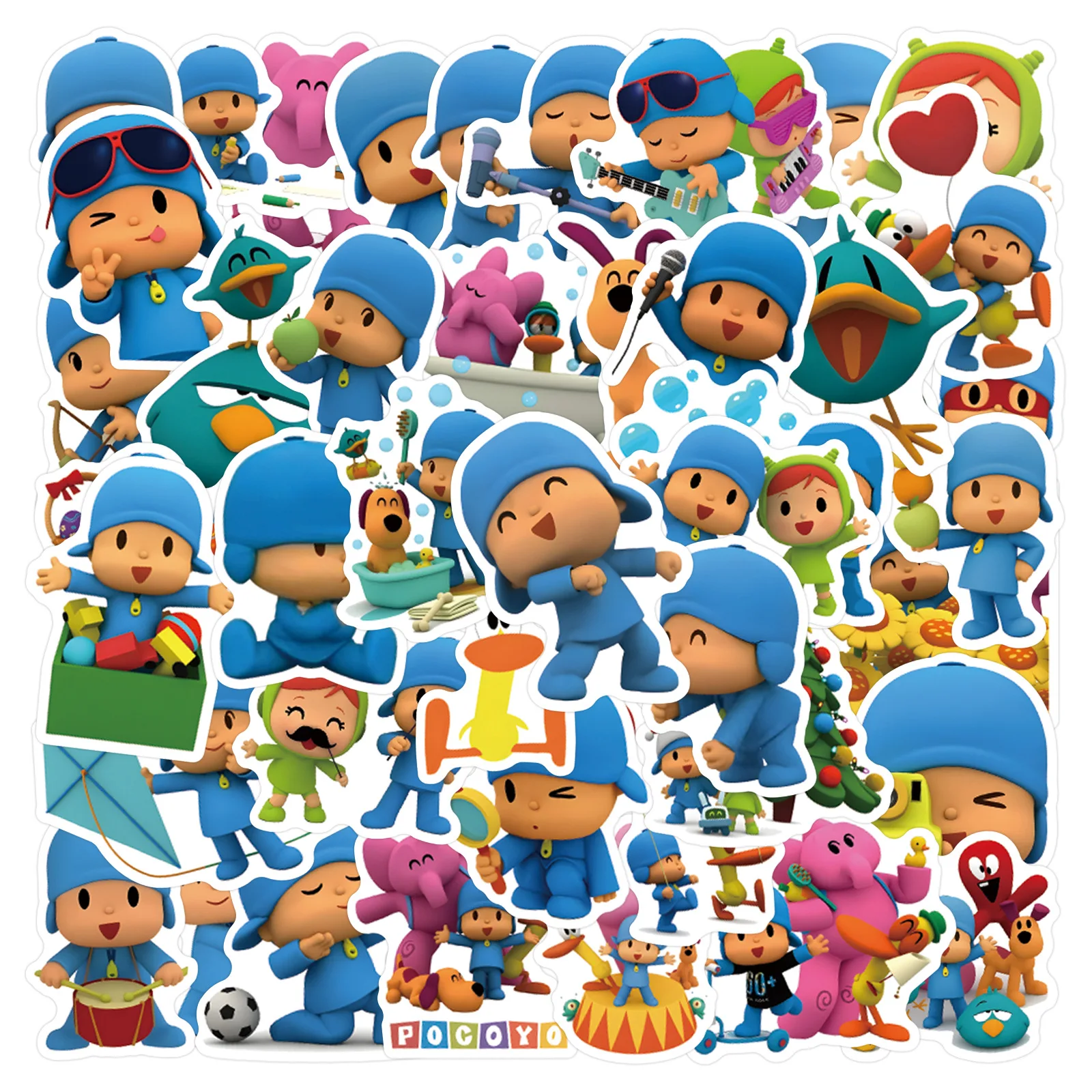 

Набор из 55 милых наклеек Pocoyo: эстетичные стикеры Kawaii для дневников, блокнотов, декора канцелярских товаров, водонепроницаемые игрушки для творчества