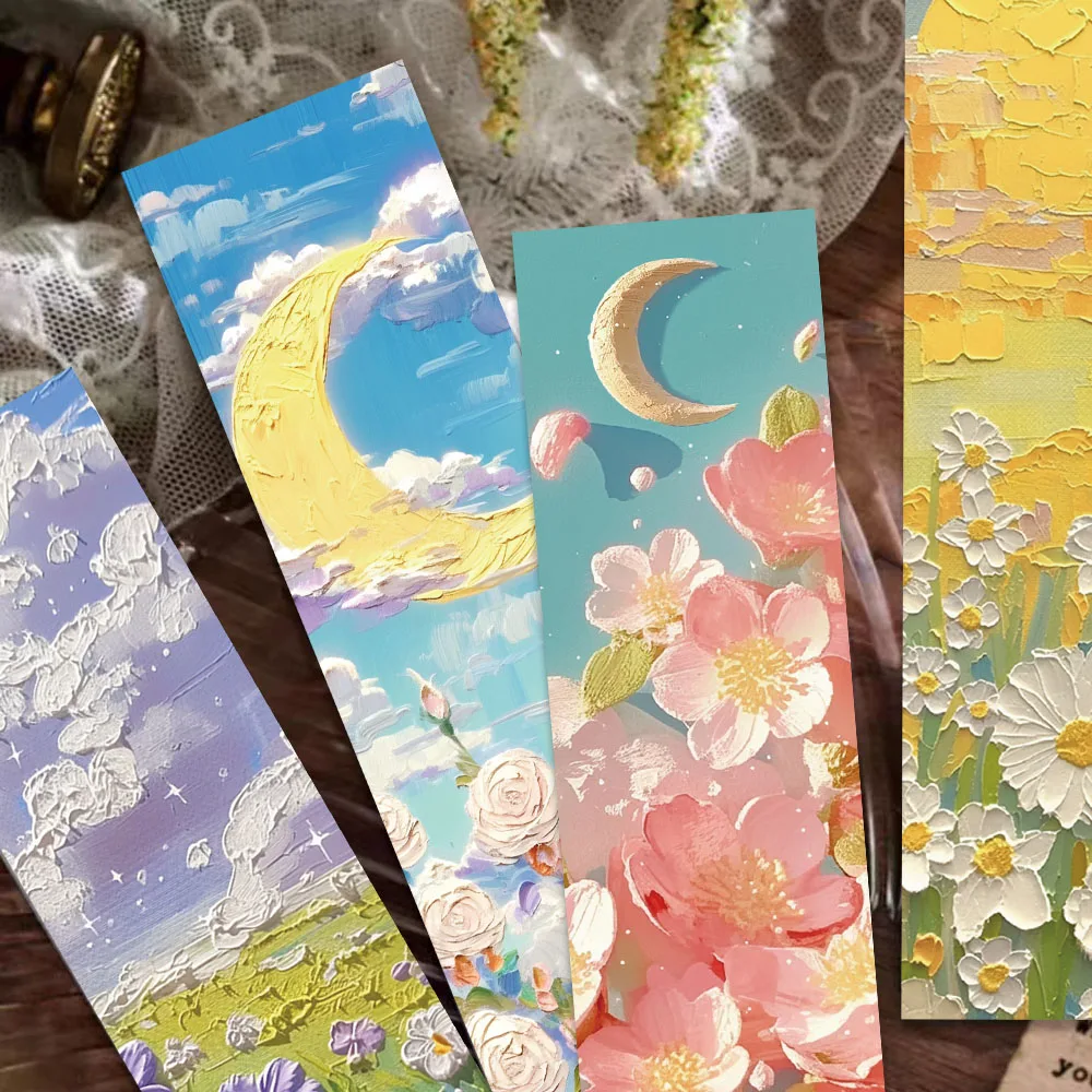 

30PCS Beautiful Bookmarks Emboss Oil Painting Style Paper Bookmarks Fairy Tale Scenery Student Stationery