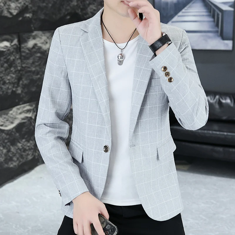 Man Outerwear Autumn Thin Printed Single-breasted Male Suit Coat Versatile Casual Non-ironing Long Sleeve Men Blazer
