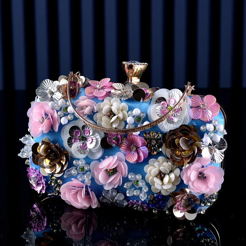 Fashion Women Bags Flower Diamonds Embroidery Small Clutch Luxury Lady Handbags Evening Bags New Arrival Chain Shoulder Purse