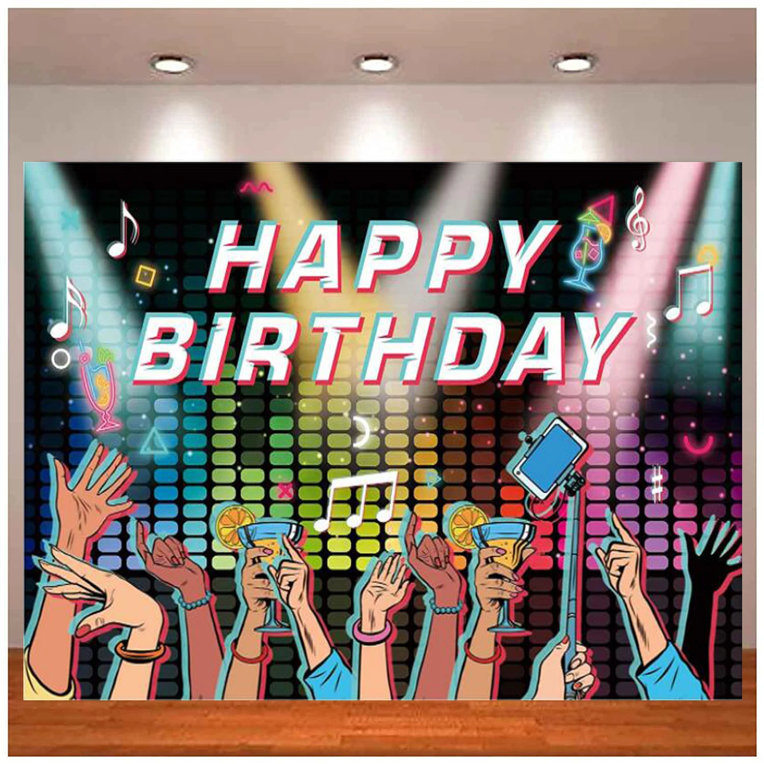 

Retro Musical Party Theme Birthday Backdrop Supplies For Boys Girls Decor Back to 80s 90s Disco Prom Props Banners Background