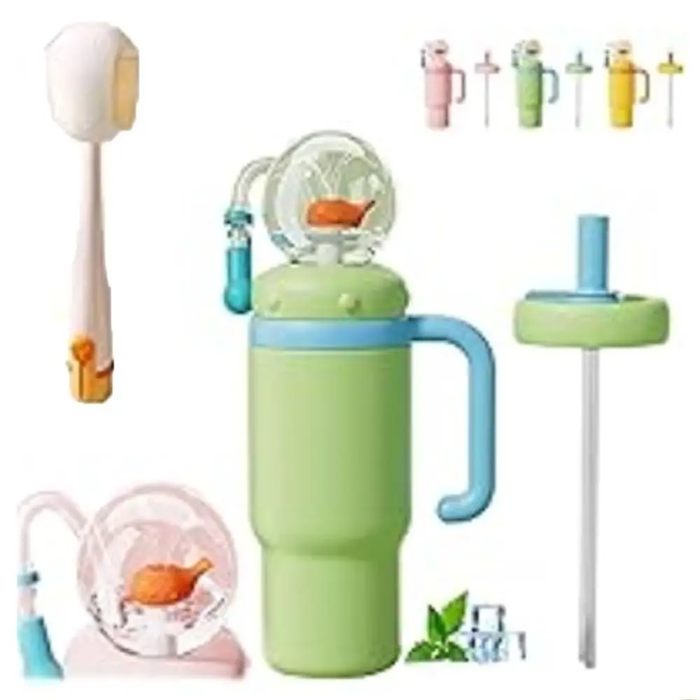 

New Double Drinking Lid Whale Fountain Tumbler Widened Handle Leak Proof Insulated Water Bottle 710ml Drinking Cup