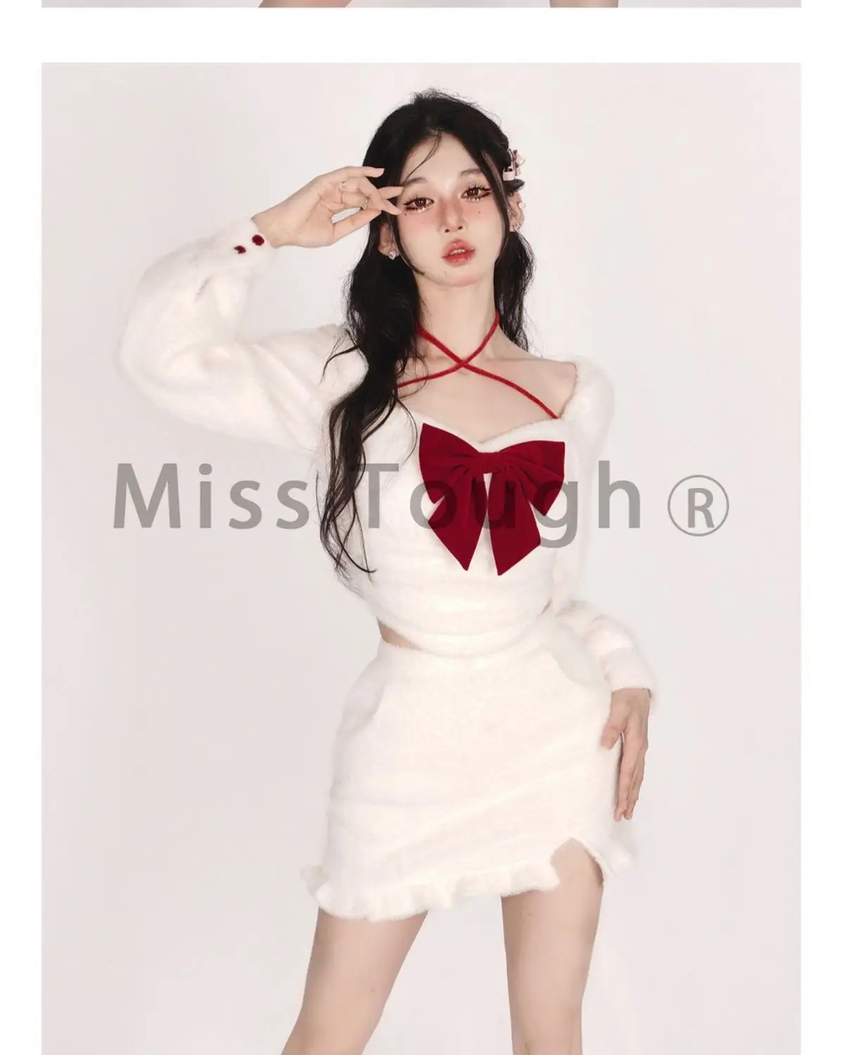 Winter Bow Kawaii Y2k Two Piece Set Women Casual Sweet Coat+mini Skirt Suit Female Korean Fashion Designer Warm Cute Set 2023