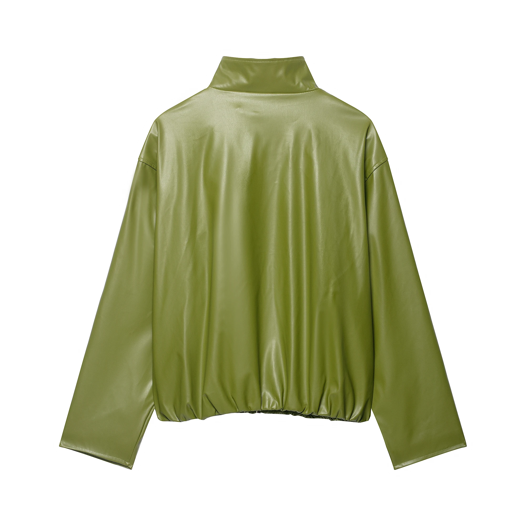 DUOPERI, moda de otoño para mujer, chaquetas de PU lisas con cremallera frontal, informal, cuello alto, manga larga, trajes elegantes para mujer