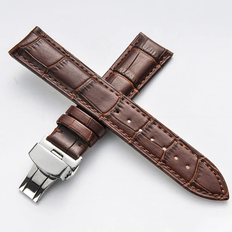 Watch Band with Wooden Box Butterfly Clasp Watchband Replacement Genuine Leather Strap 18mm 20mm 22mm Bracelet Watch Accessories