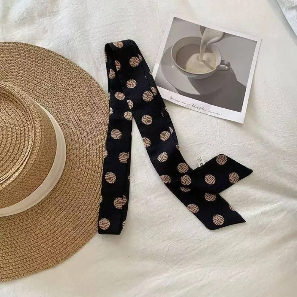 Korean Style Polka Dot Long Narrow Scarf Striped Print Grid Chiffon Neck Bandana Hair Bands Ties Women
