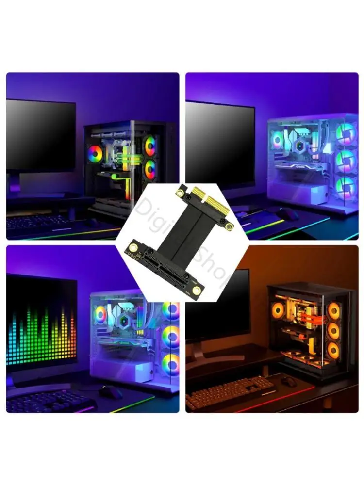 96BA PCIe3.0 X 4 Graphics Card Extension Cable with 180-to-90-Degree Orientation and Mounting Holes on Both Connectors Boards