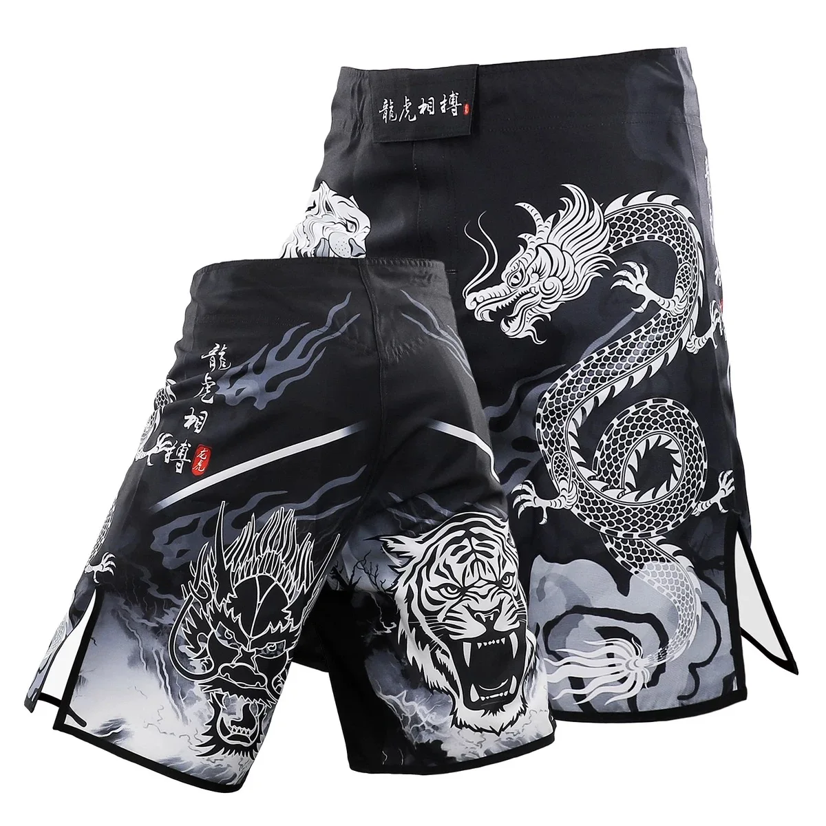 MMA Men's Shorts Dragon Tiger Sublimated Fighting Shorts for Martial Arts Cage Fight Muay Thai BJJ Boxing Grappling Kickboxing