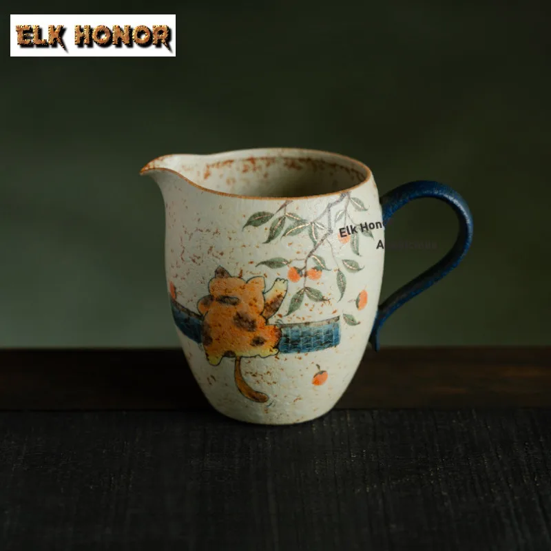 

260ml Pure Hand-painted Orange Cat Tea Pitcher Pour Tea Cha Hai Dispenser Justice Cup Flower Tea Fair Mug Tableware Supplies