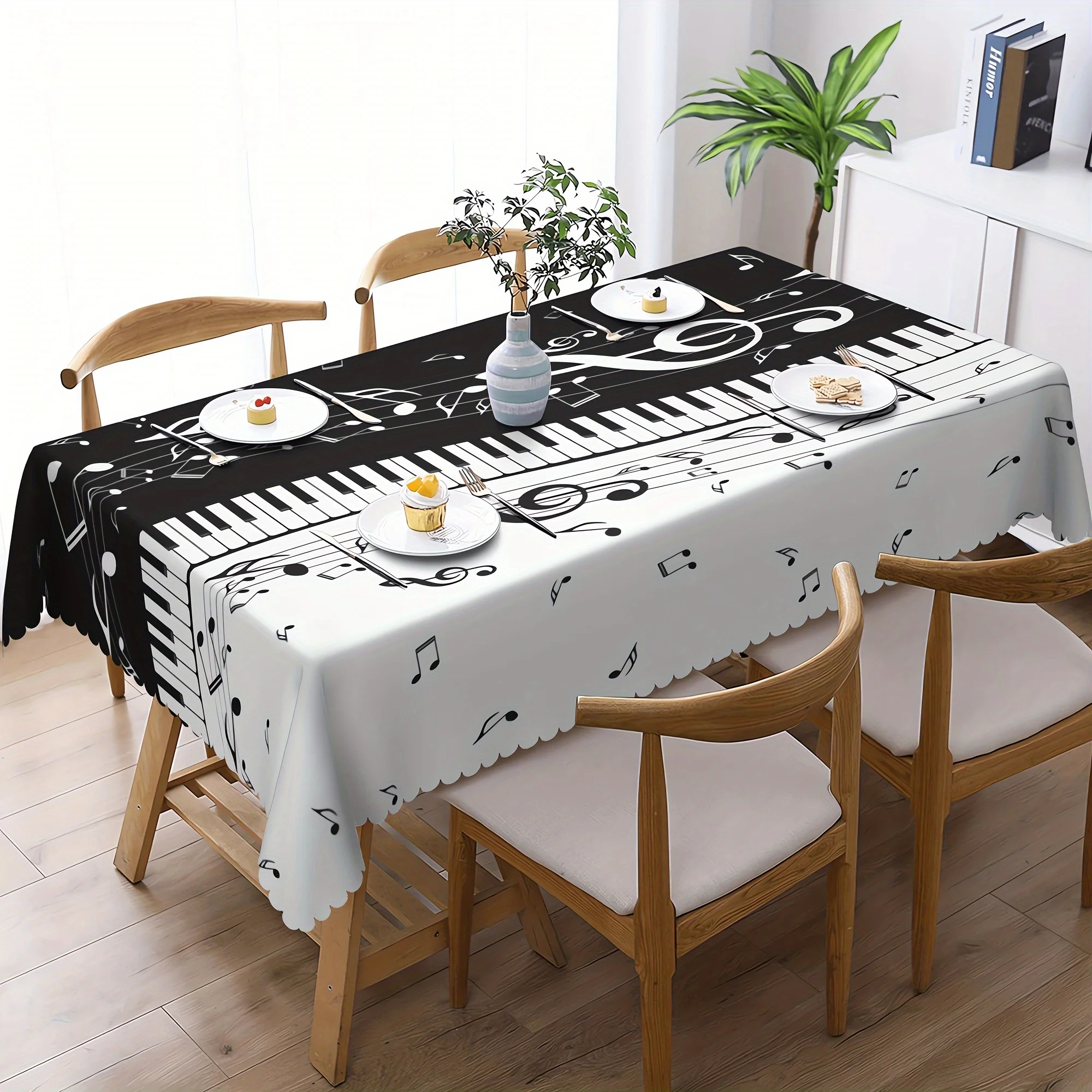 Piano Music Note Musical Theme Rectangle Waterproof Tablecloth Table Decor Farmhouse Kitchen Dining Table Cloth Party Decor