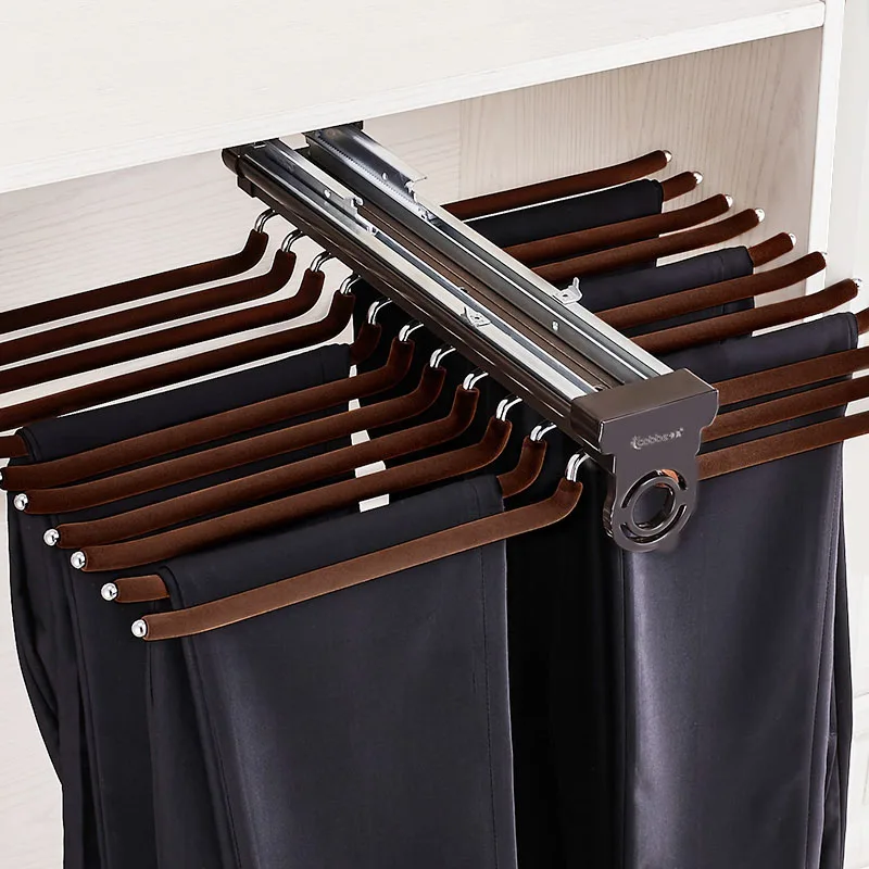 Wardrobe Clothing Holders Trousers Racks Coffee Telescopic Pants Shelves Push-pull Damping Cabinet Clothes Storage Rack