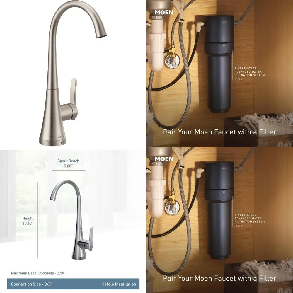 Moen S5535SRS Sinema Grifo para bebidas con un solo mango con arco alto y sistema de filtración opcional (disponible para comprar por separado)