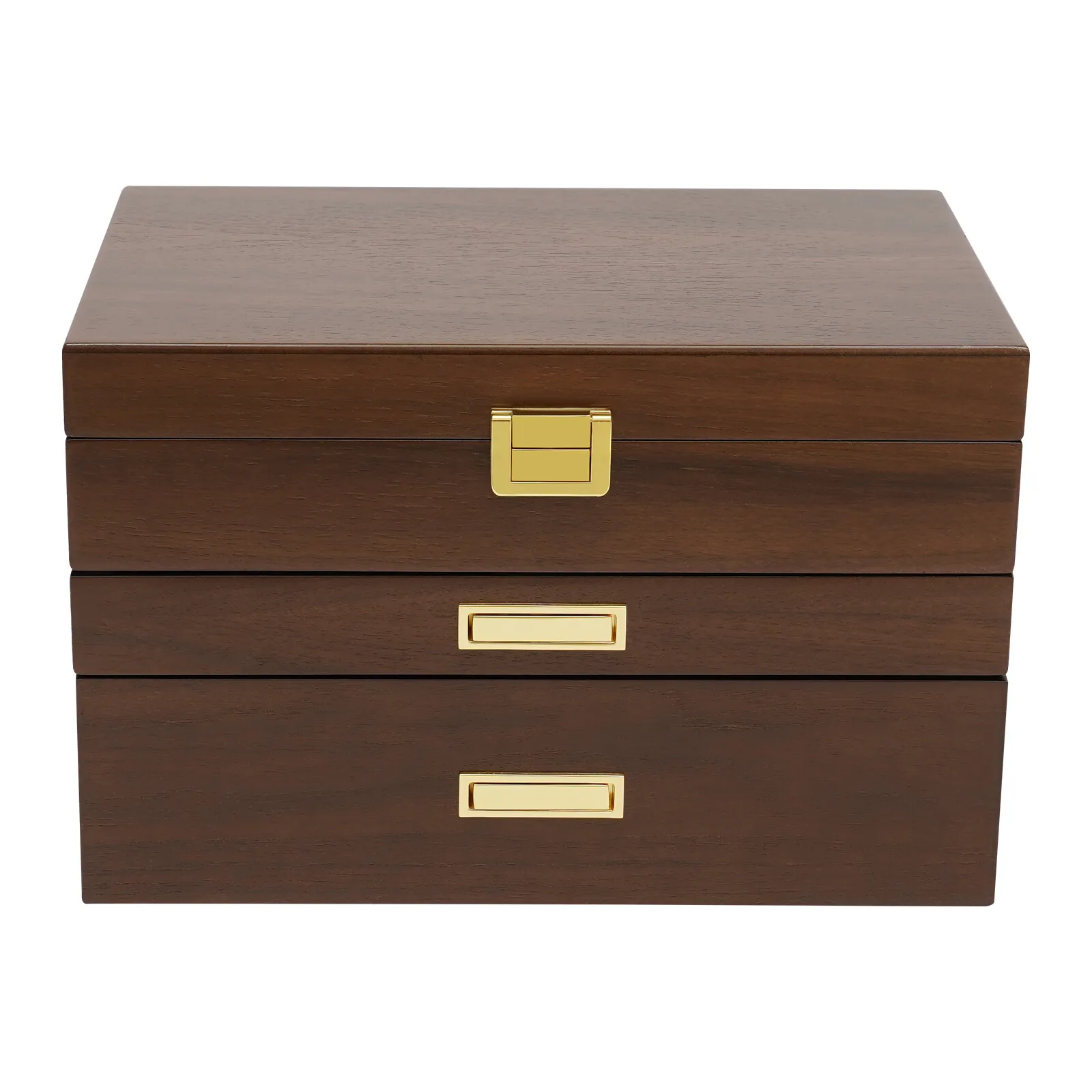 Loyalheartdy 3 層木製ジュエリーボックス女性用大型ジュエリーオーガナイザーケース時計ネックレスリング収納ボックス