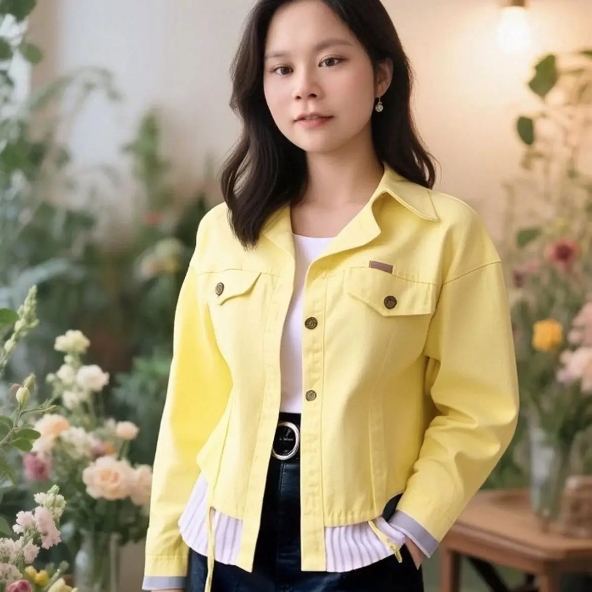 

Short Cowboy Jacket2026Spring Autumn New Splicing Denim Coat Fashion Jeans Outerwear Western Casual Overcoat Ladies Cardigan Top