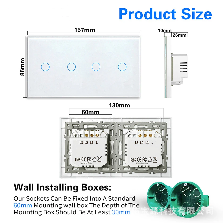 1gang 2gang 3gang 4gang 5gang 6gang 1way Touch Switch Wall Switch With Led Indicator Sensor Eu Standard 220V No Wifi No RF433
