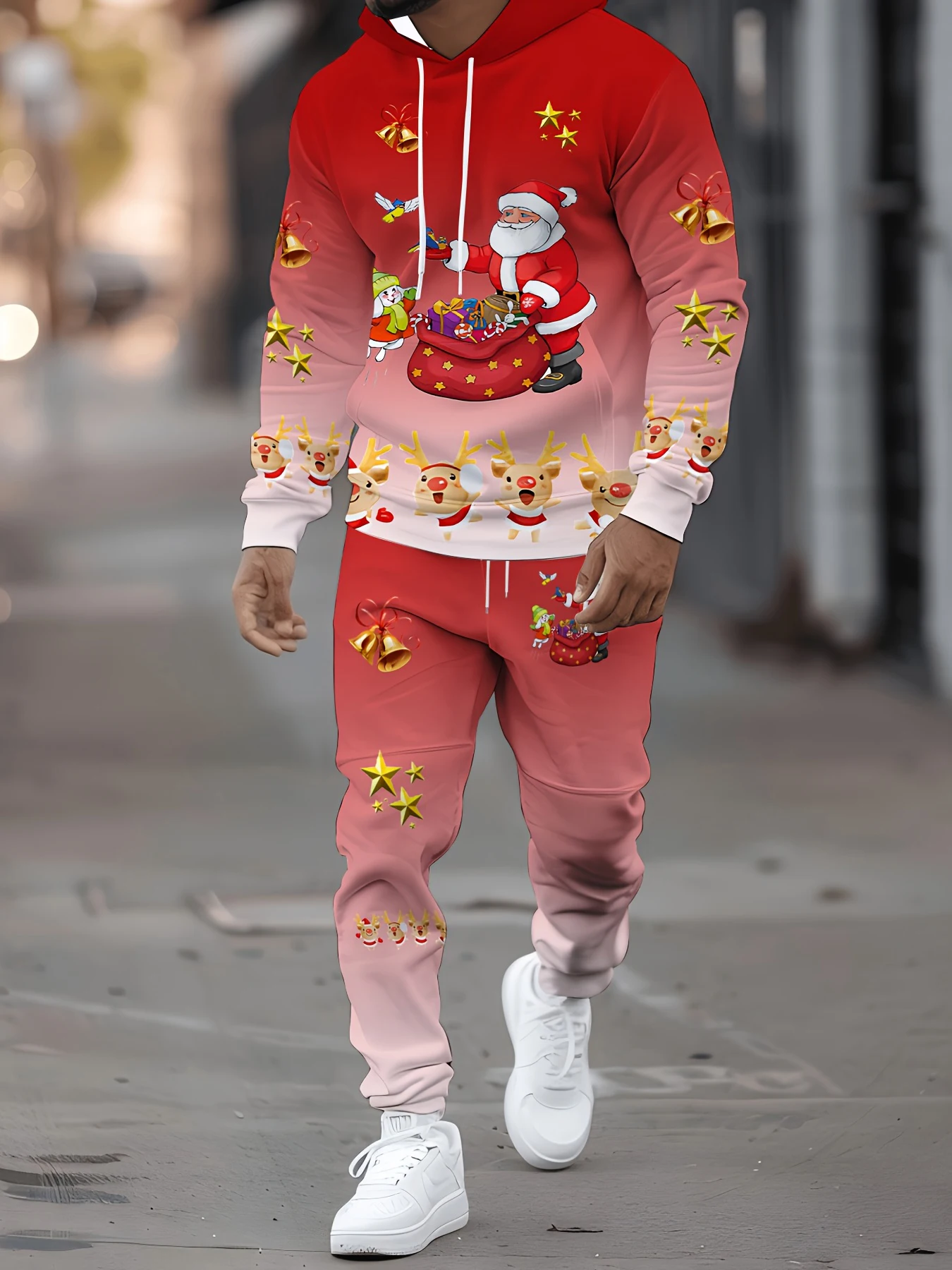 

Autumn/Winter NewChristmas Hoodie Plus Size Outdoor Pant Men's Clothing Tracksuit two-piece Set Sweatshirt+Trousers Jogging Suit