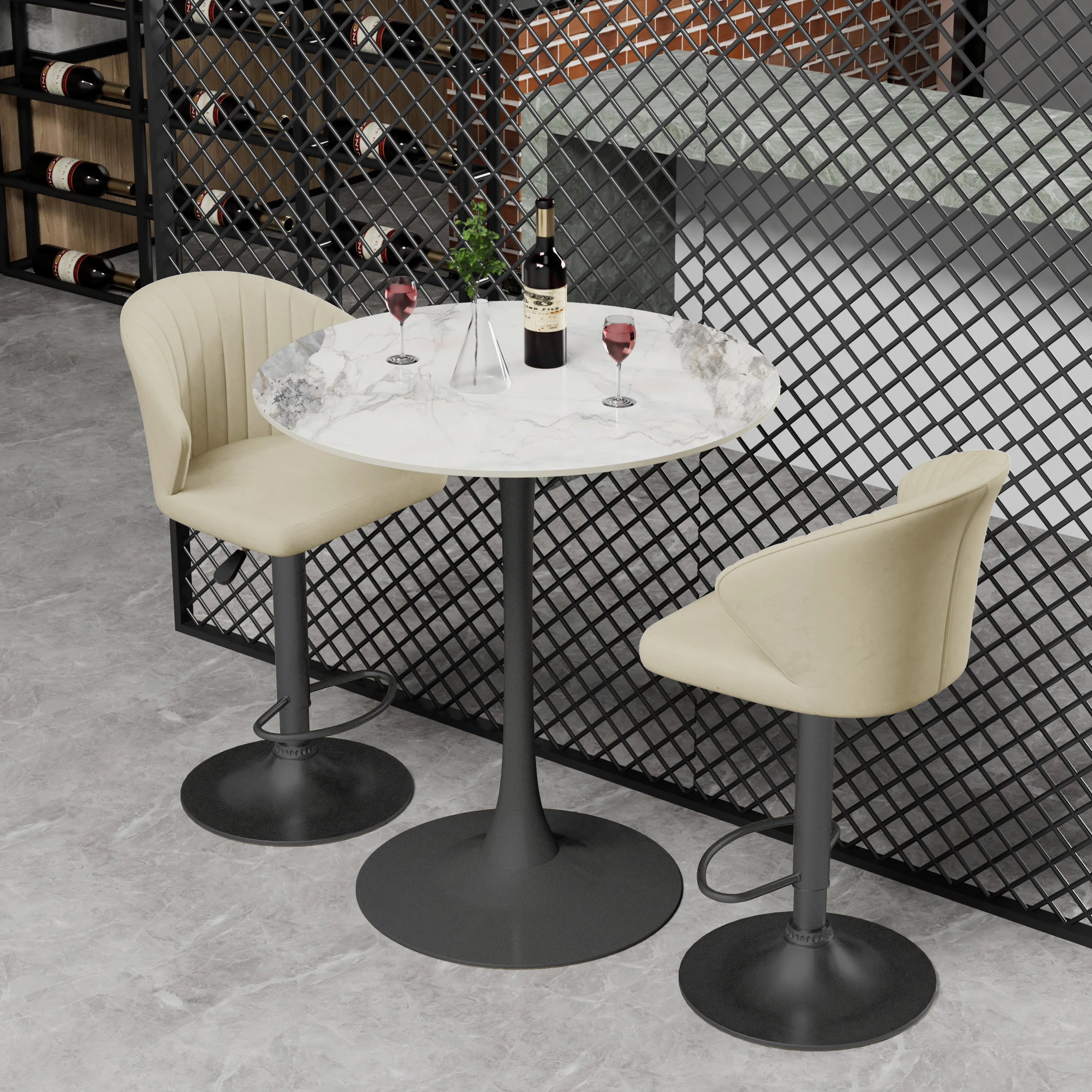 

Высокий стол для бистро 40 дюймов Барный стол из спеченного камня 30 дюймов с круглой металлической основой Прочный легко чистящийся стол для паба для кафе-ресторана