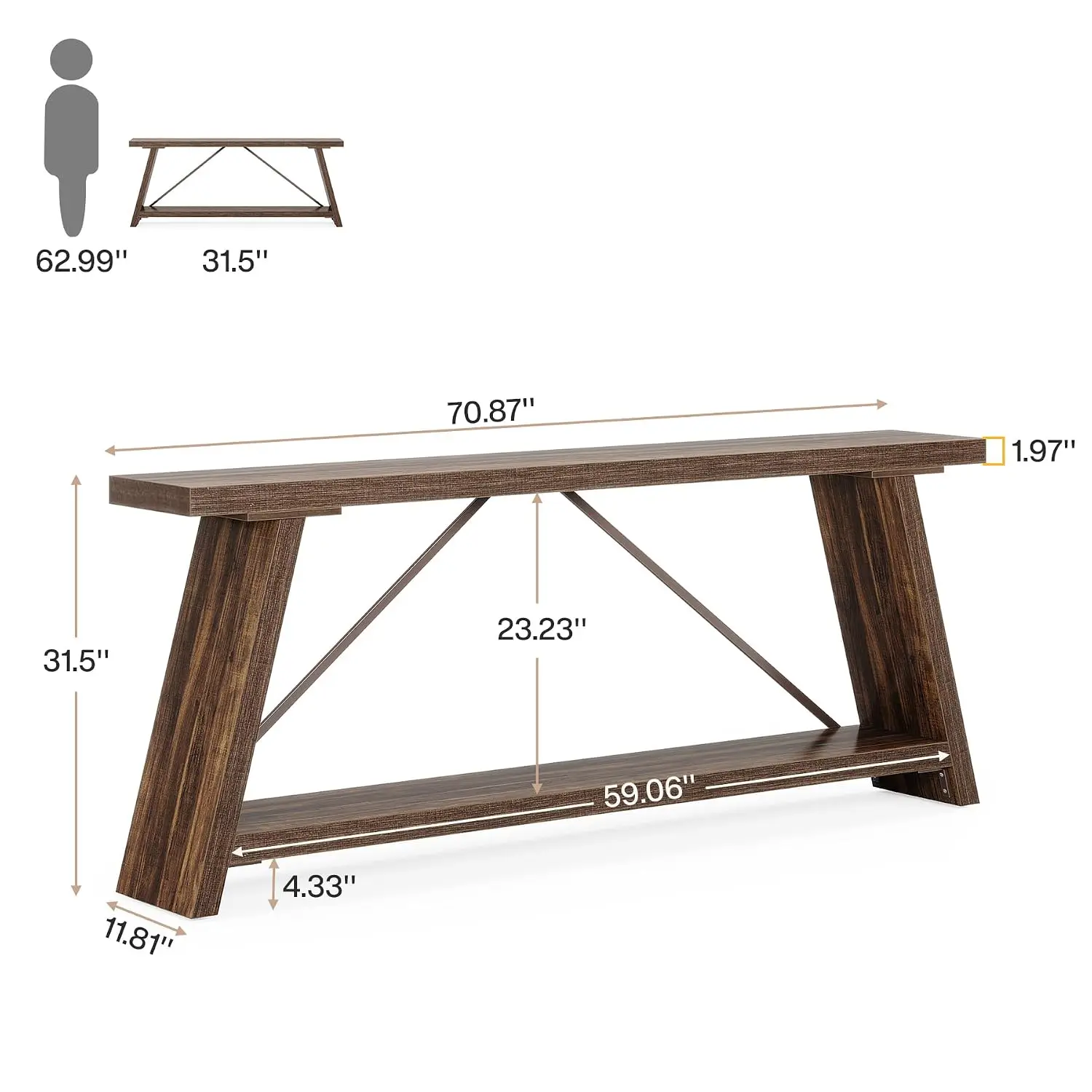Extra Long Sofa Table Behind Couch Industrial Console Table with Storage Hallway Entry Living Room 70.9 Inch, Customized