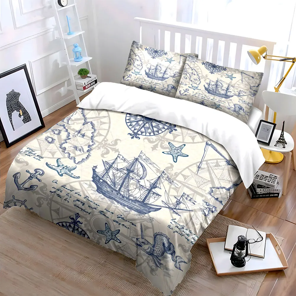 Vintage nautical ocean illustrations Print Soft Comfortable Duvet Cover Bedding Set Included 1*Duvet Cover 2*Pillowcases