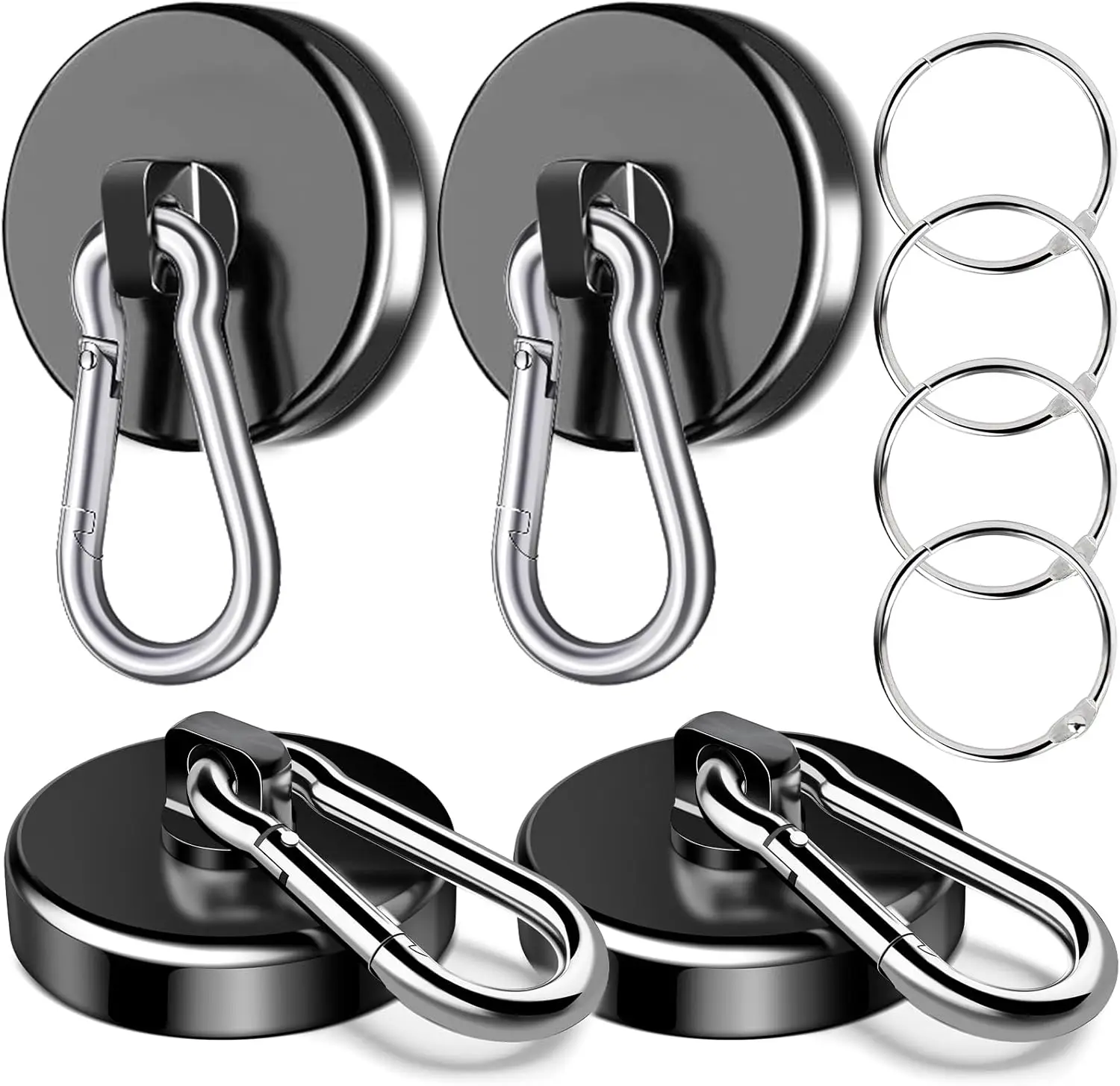 

150Lbs Heavy Duty Magnetic Hooks, 4 Pack Super Strong Neodymium Magnets with Swivel Carabiner for Cruise, Black