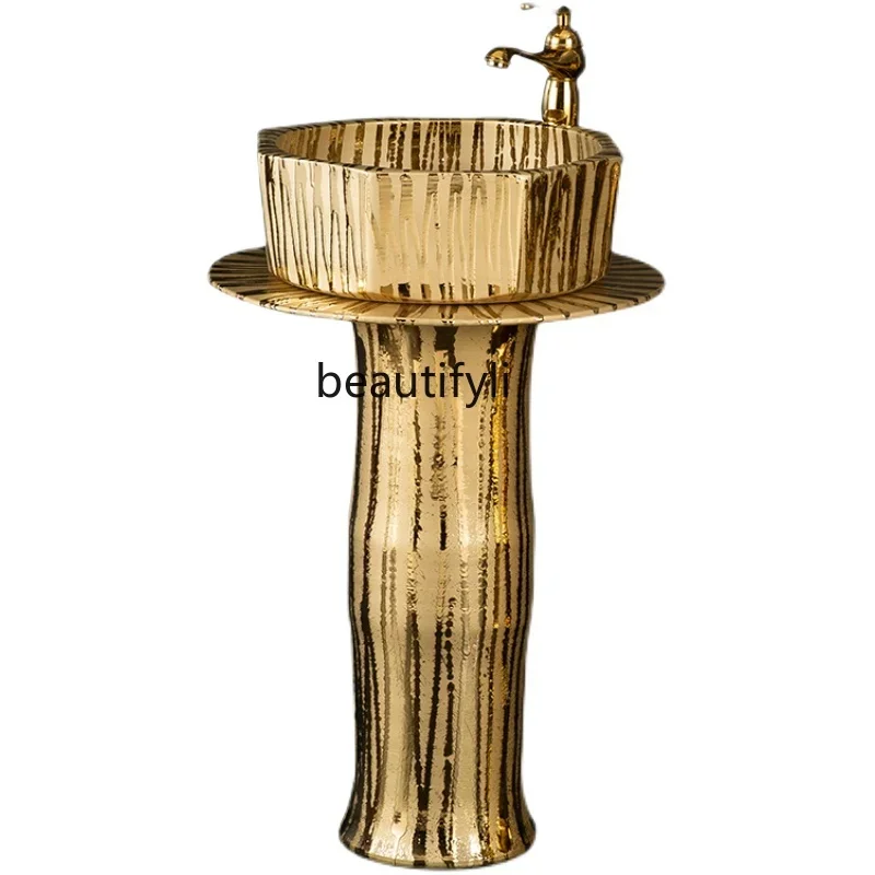 European luxury golden column washbasin bar KTV household integrated column floor ceramic washbasin