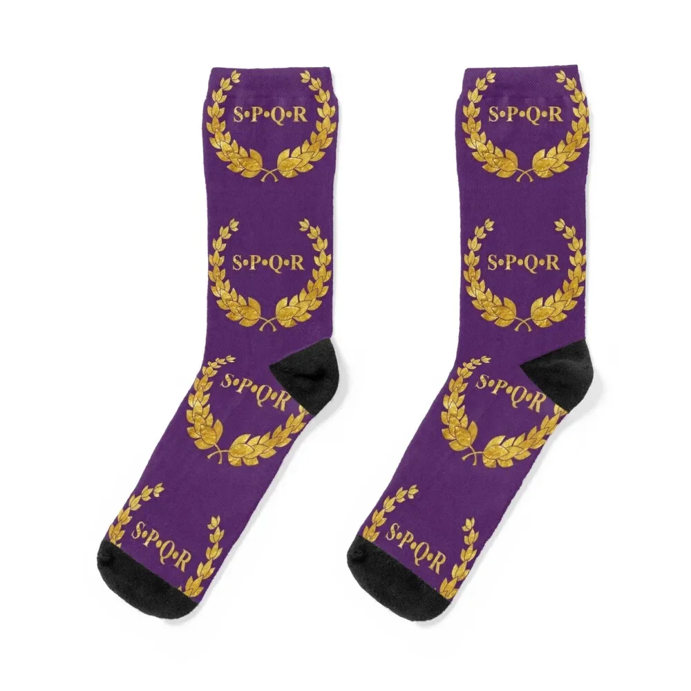 

SPQR (on purple) Socks Antiskid soccer basketball shoes custom sports Socks Male Women's