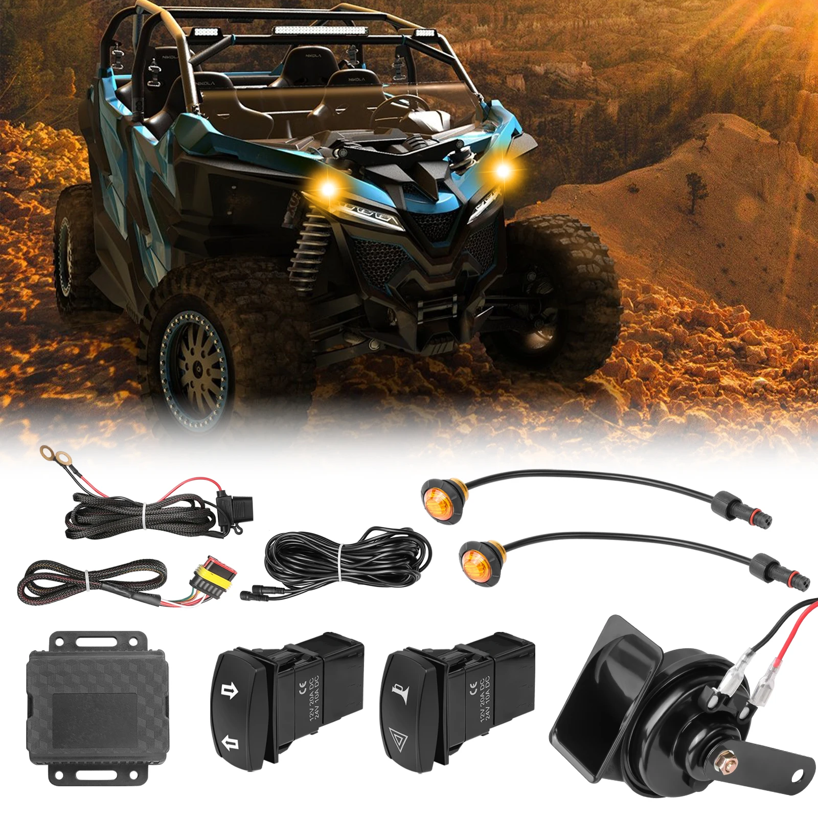 

For Polaris Ranger 500 570 900 XP 1000 XP/Crew 2017-2025 Blinker Plug And Play Street Legal UTV Turn Signal Kit Horn Universal