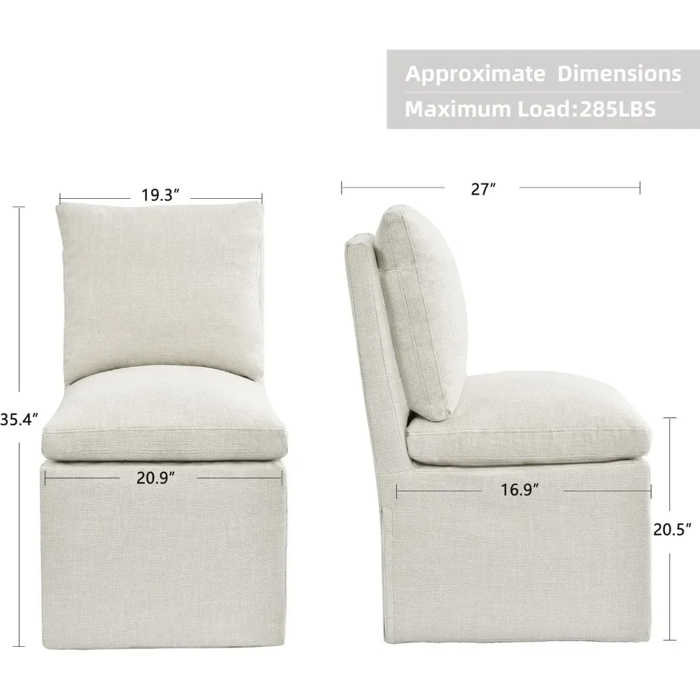 Upholstered Armless Dining Chair with Casters,Linen Accent Chair for Living Room,Single Sofa Chair with 4 Casters