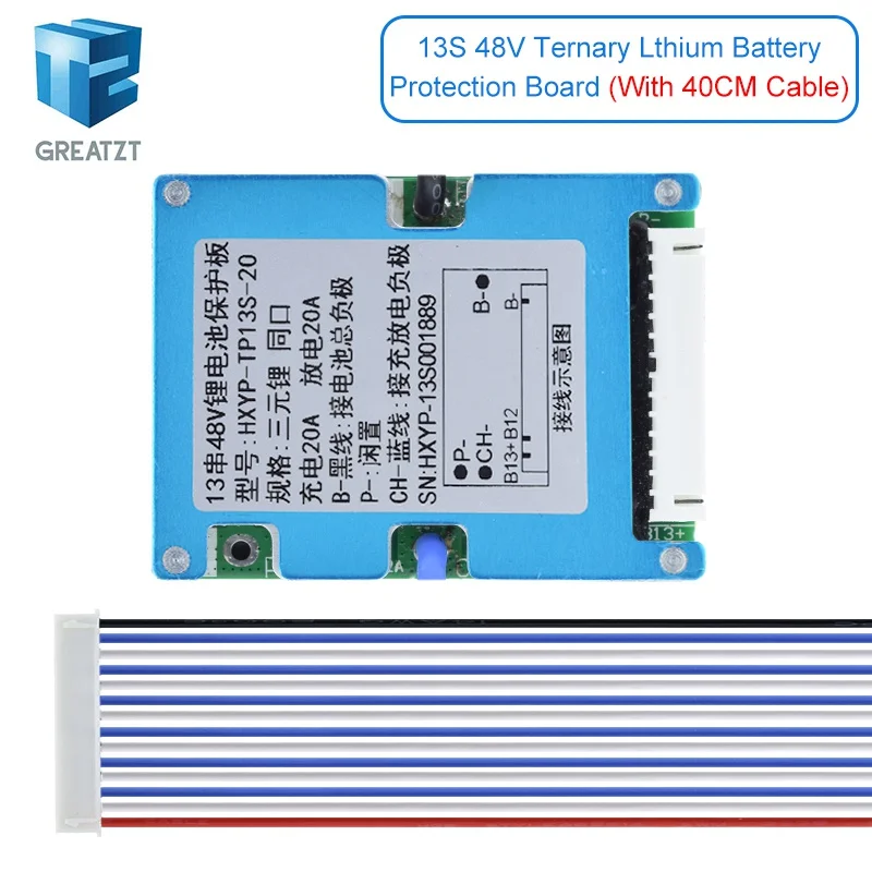 BMS 13S 48V 20A Lmo Ternary Li-ion Lithium 18650 Battery Charge Protection Board With Heat Sink Common Port 2-in-1