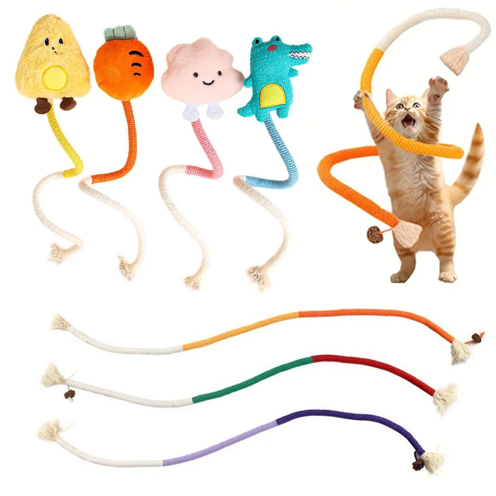 Silent Cotton Rope Cat Toys Interactive Chew Toy for Night Play Teeth Grinding Molar Stick Cute Shape with Silvervine Fruit