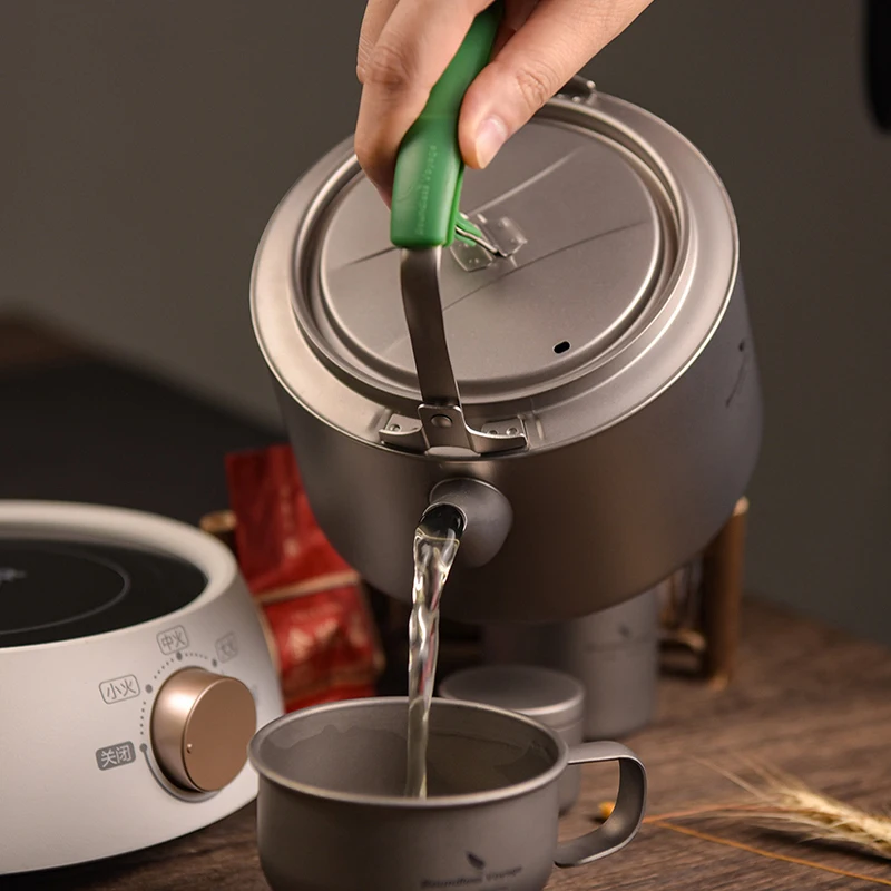 Boundless Voyage Titanium Kettle, Folding Anti-hot Handle,Travel Picnic Drinkware Kitchen Cookware, Titanium Teapot 800ml/1200ml