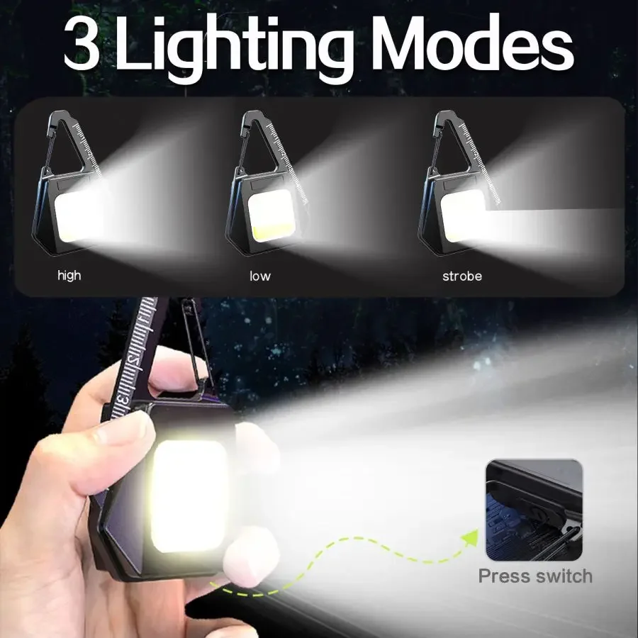Mini Keychain Lights Type-C USB Rechargeable Flashlight Multi-functional Magnetic COB Work Light Mini Camping Lantern