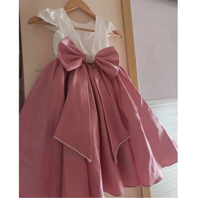 Robe en dentelle avec perles et papillons pour bébé fille, tenue de fête pour premier anniversaire