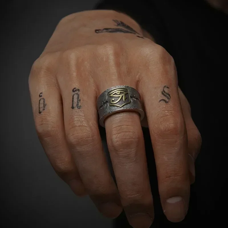 Anillo ajustable de apertura del Ojo de Horus de los antiguos dioses egipcios, joyería de amuleto de la suerte de tendencia Punk para hombres