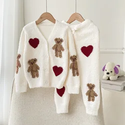 Autumn Winter Family Matching Soft Warm Cardigan Set Mother Daughter Son Pajama Set Christmas Children Set Top + Pants 2PCS/SET