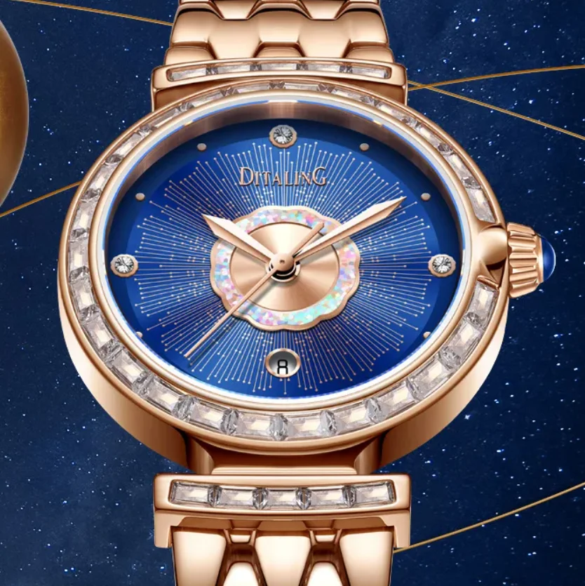 DITALING Women Automatic Watch 28MM Ladies Mechanical Wristwatch Waterproof Austria Crystal Simple