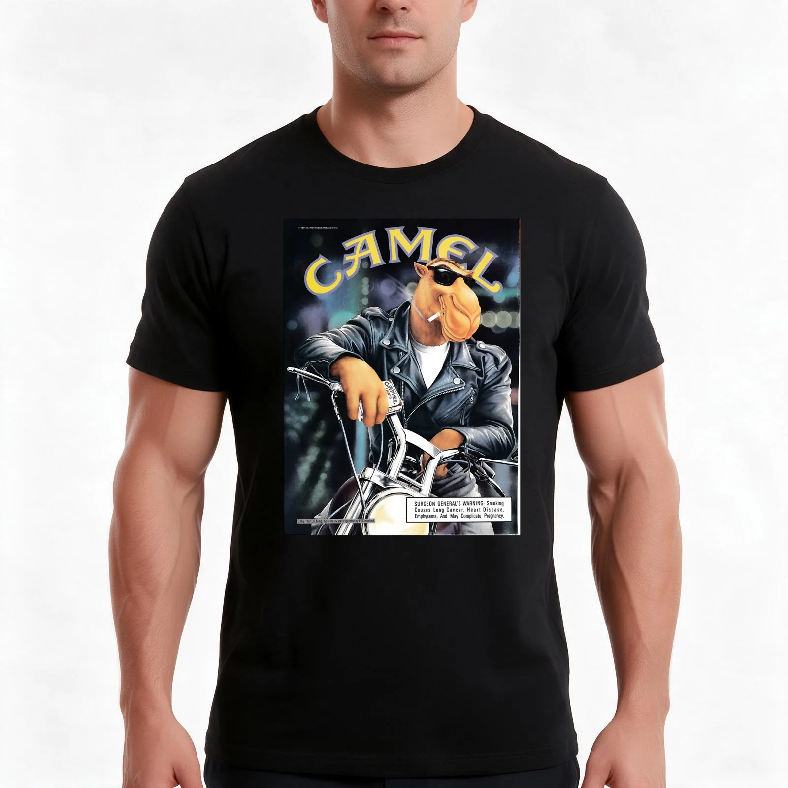 Joe Camel Motorcycle T-Shirt, Summer Casual Cotton Tee, Oversized Streetwear Tops, Vintage Graphic Print, Loose Fit Short Sleeve