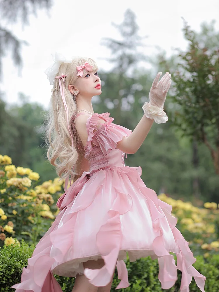 Pink Wedding Dress Lolita Dress Trailing Pettiskirt