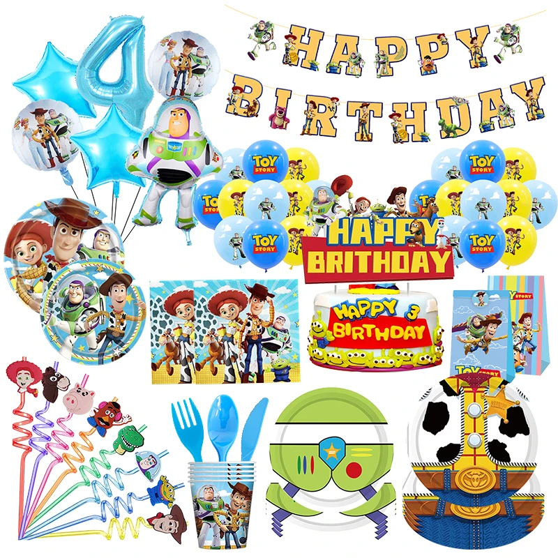 Disney Toy Story Birthday Party Supplies Decoration Tableware Balloon Buzz Lightyear Party Event Girl Boy Baby Shower Cup Plate