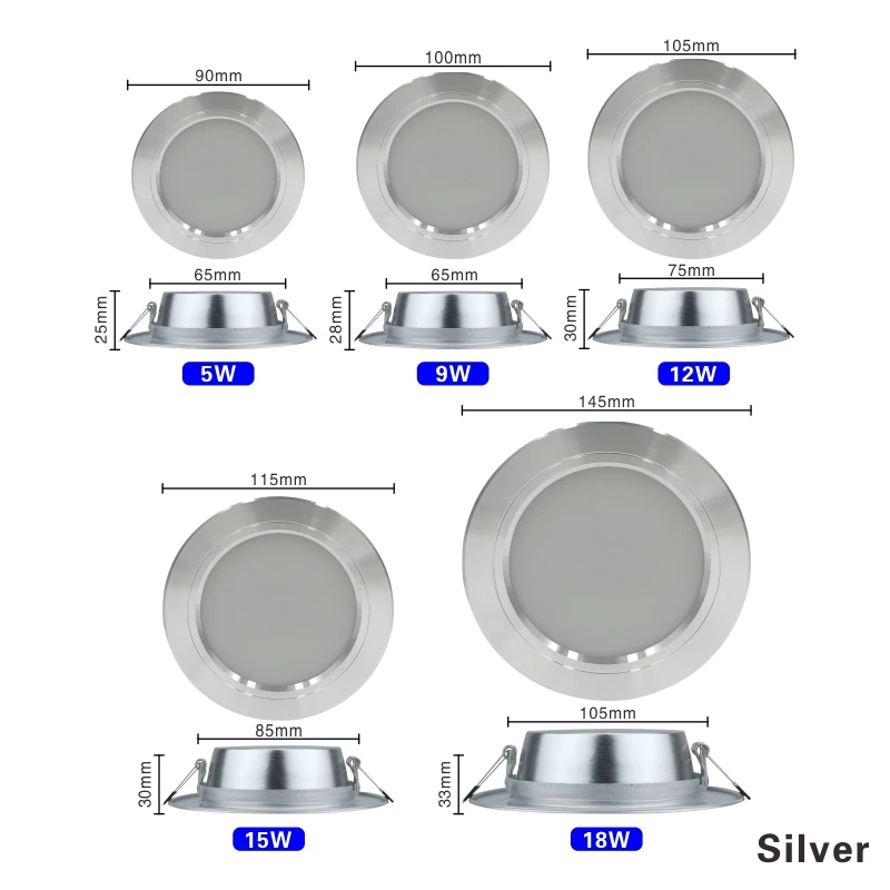 10 pçs/lote Led Downlight 220v Luz de Teto 5W 9W 12W Recesso Down light Rodada Painel de Luz Led 15W 18W Holofote Iluminação Interior