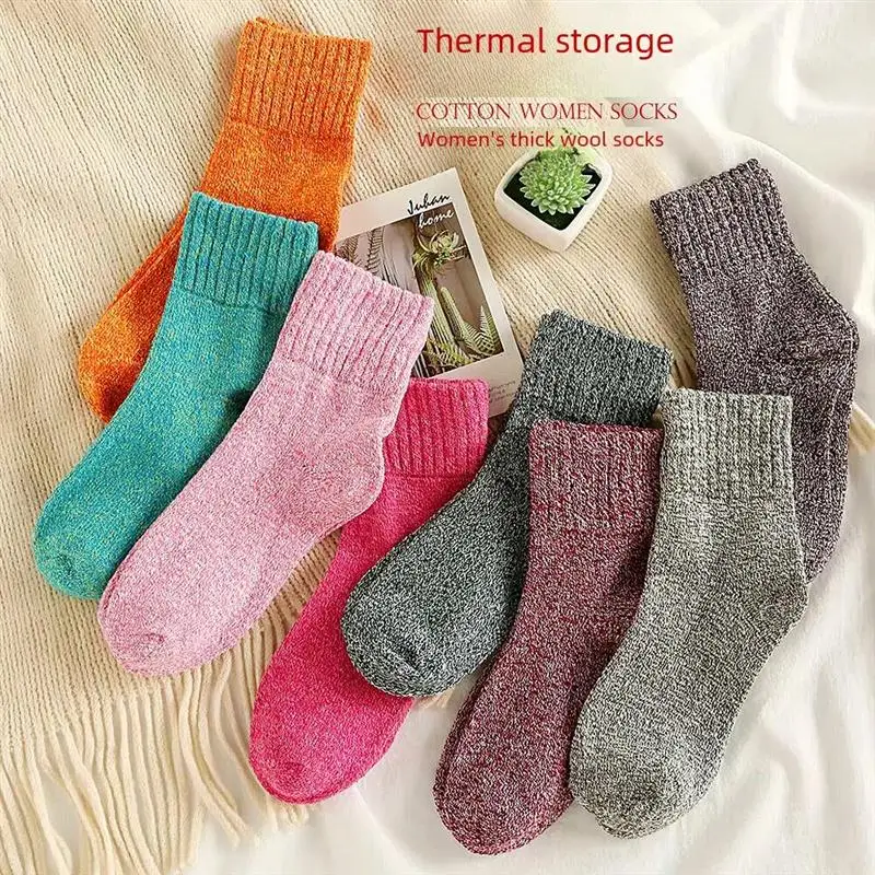 

Langmao Girls Thickened Women Socks Warm Pure Color Sheep Wool Mid-calf Casual Line Stacking Socks Trendy