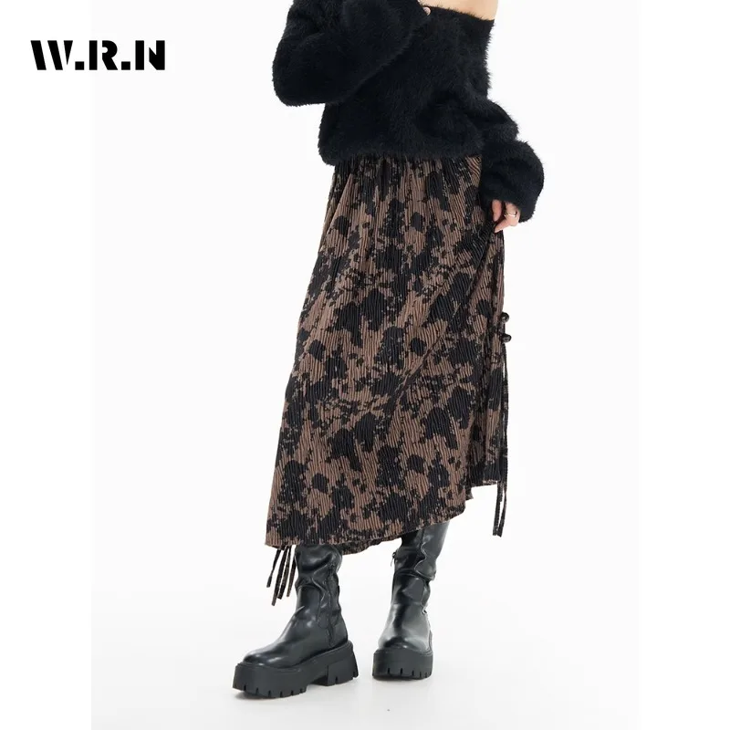 2023 Goth Vintage Chic Lace Up Hollow Out-design Printed Skirt Women Fashion All-match A-line Skirt Y2k Harajuku Design Skirt