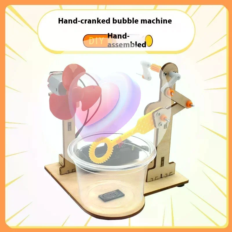 1 Set Vroeg Leren Speelgoed Technologie Houten DIY Hand Aangezwengeld Bubble Machine Speelgoed Voor Kinderen Wetenschapsexperiment Leermiddelen