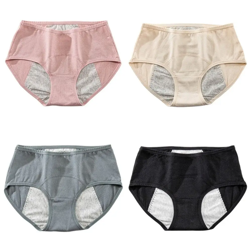 Cotton Menstrual Panties 3 Layer Waterproof Middle Waist Physiological Pants Breathable Solid Color Leak Proof Underwear