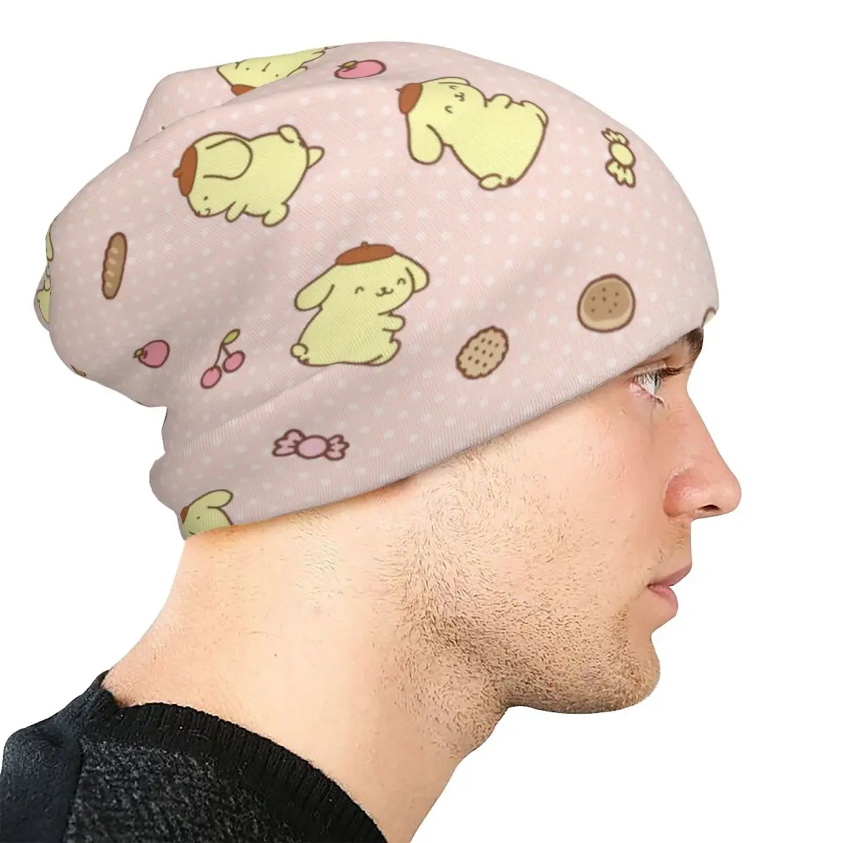 Roze Pom Pom Purin Cartoon Skullies Mutsen Hoeden Cool Mannen Vrouwen Outdoor Cap Warm Tweeërlei gebruik Motorkap Hoeden