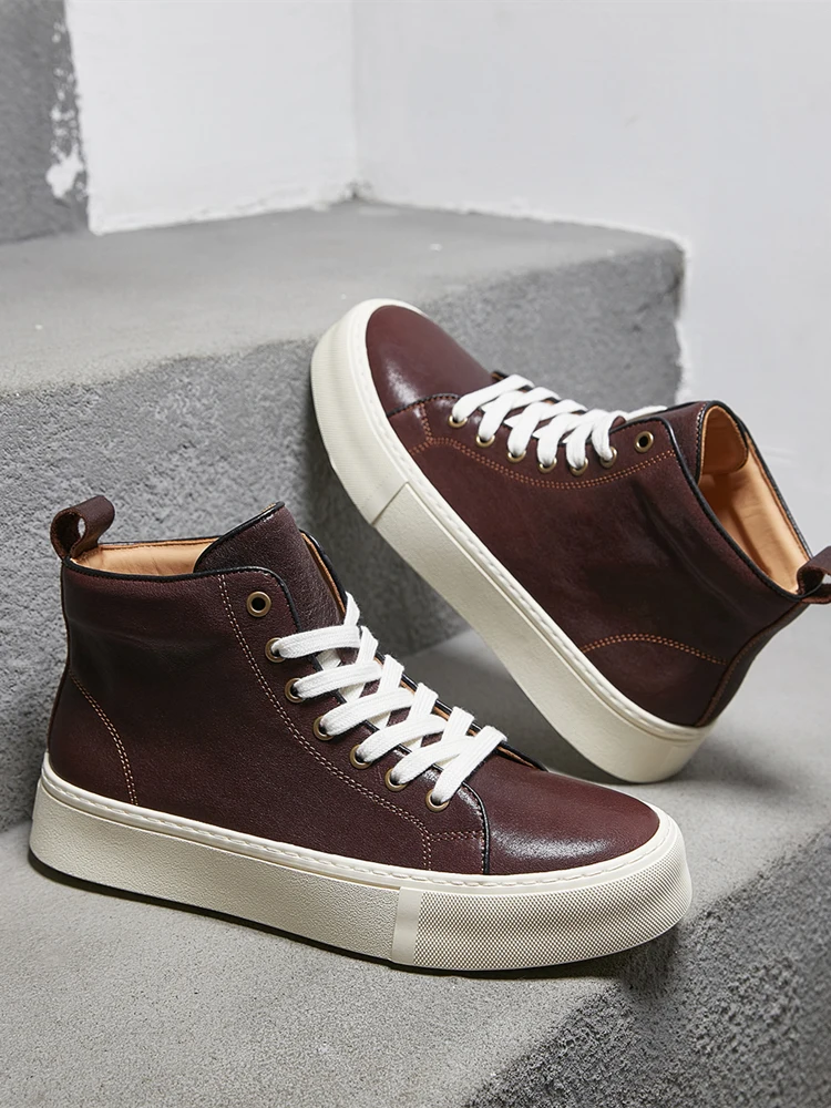 

Весенне-осенние новые мужские кожаные дышащие модные трендовые туфли на толстой подошве с высоким берцем