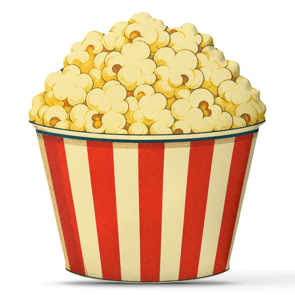 Popcorn Bucket Shaped Plush Pillow Movie Night Cushion Cinema Snack Decor Stuffed Throw Pillow for Sofa Home Theater Gift