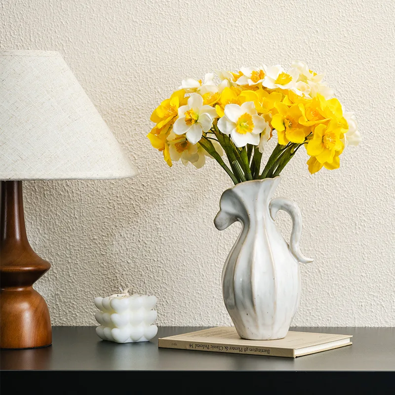 

2025 Wabi-Sabi Style Hydroponic Vase Nordic Cream-Style Modern Ceramic Vases Fresh And Dried Flowers For Living-Room Table